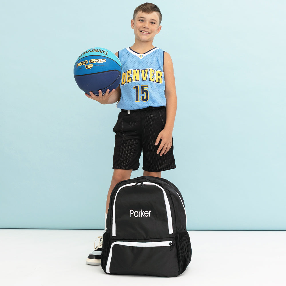 kids black activity backpack studio shot
