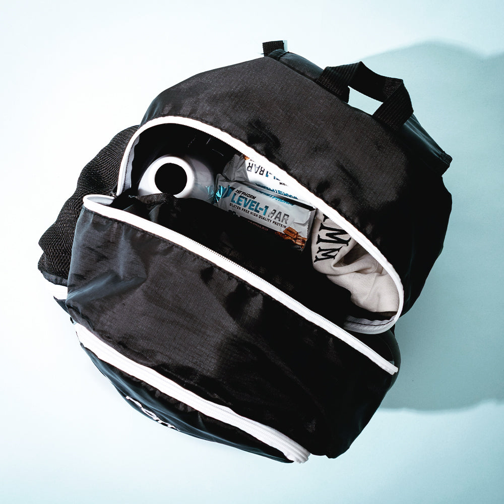 kids black activity backpack unzipped
