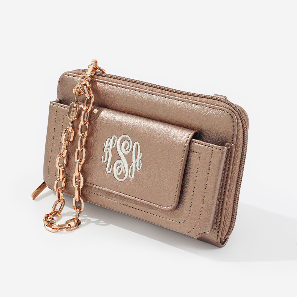 Monogrammed Phone Wallet Wristlet in Champagne