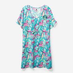monogrammed cinch waist cover up in flamingo splish splash