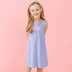 girl wearing kids scallop monogrammed lavender dress