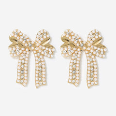 Pearl Bow Earrings in Gold