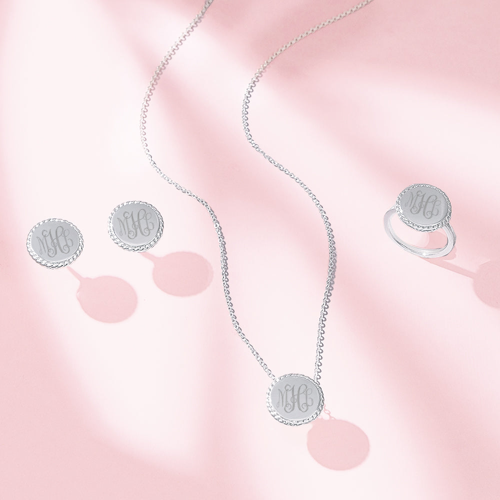 monogrammed nala earrings necklace and ring
