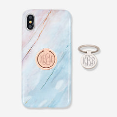 monogrammed phone rings on marble phone case