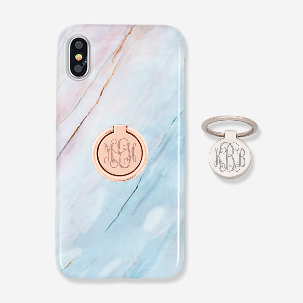 monogrammed phone rings on marble phone case