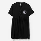 Monogrammed Split Neck Gathered Dress | Black