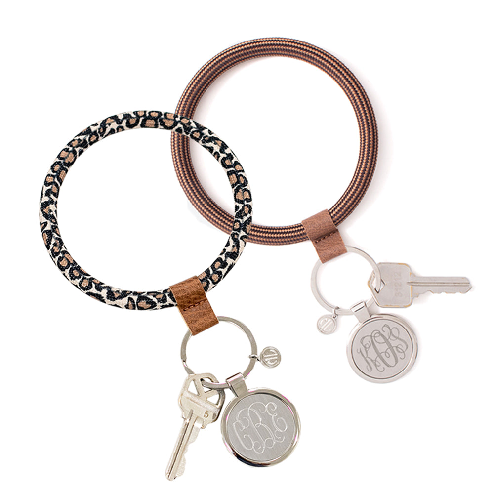 leopard and brown monogrammed key rings