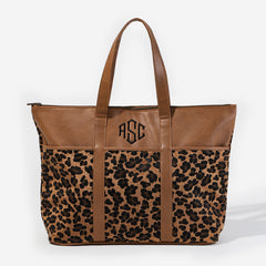 Monogrammed Leopard Pocket Tote in Leopard Spots