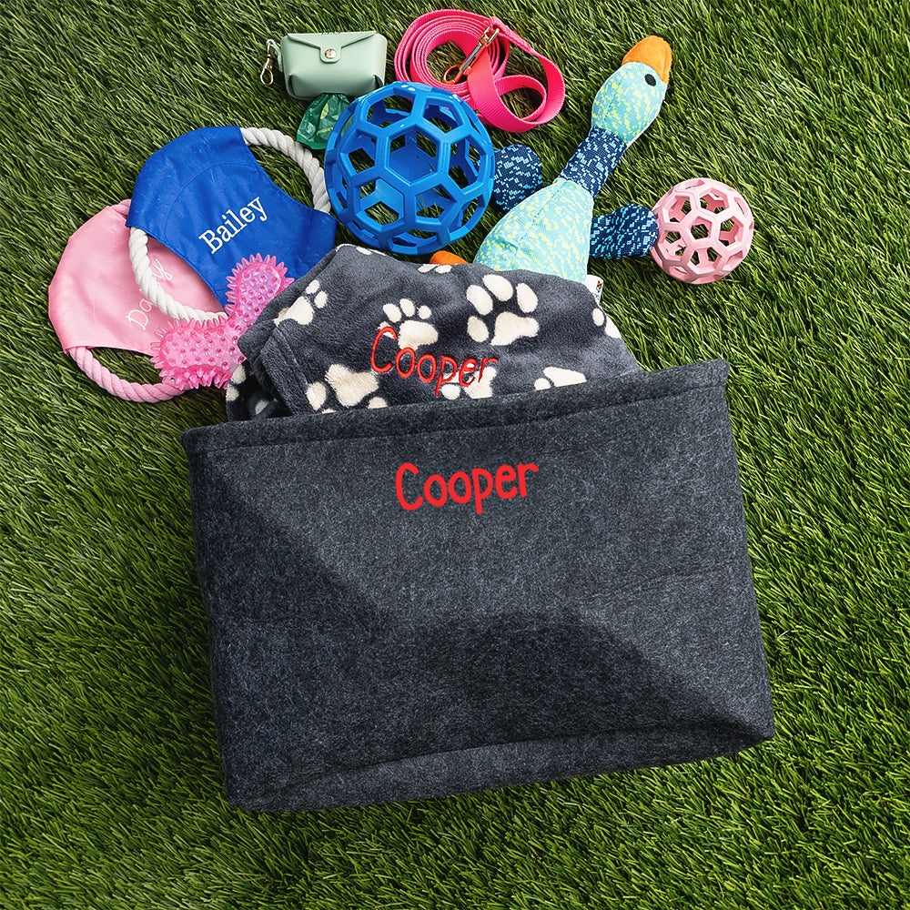 Pet personalized storage basket spillshot
