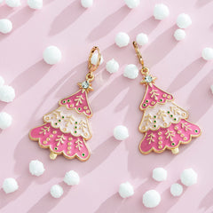 Pink Christmas Tree Earrings with cotton balls