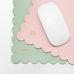 pink scalloped mouse pad with sage scalloped mouse pad