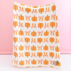 Posh Pumpkin personalized plush blanket held up
