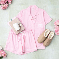 light pink classic sleep set flatlay