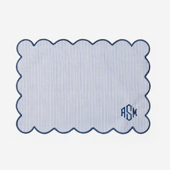 Monogrammed Scalloped Placemat in Navy Seersucker