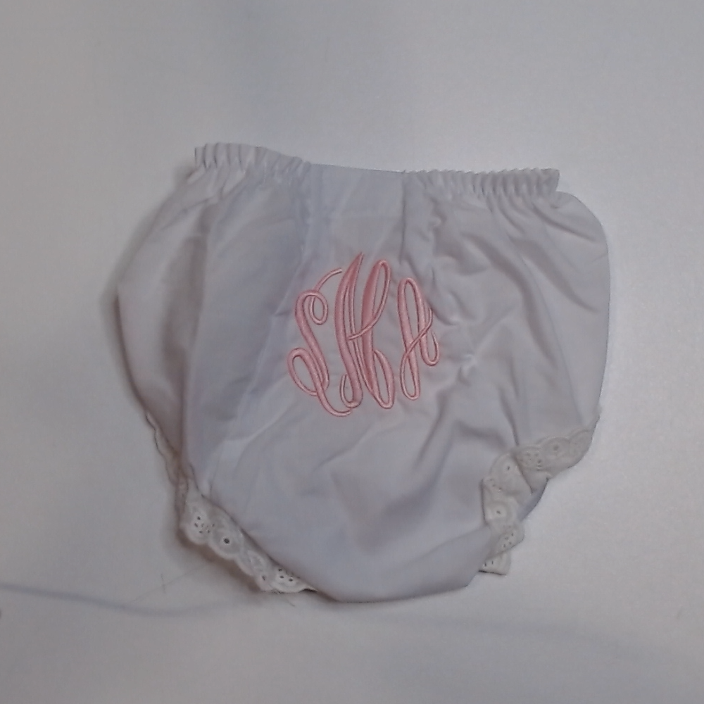 BLOOPER KIDS: Monogrammed White Eyelet Baby Bloomers