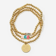 monogrammed teacher bracelet stack in gold