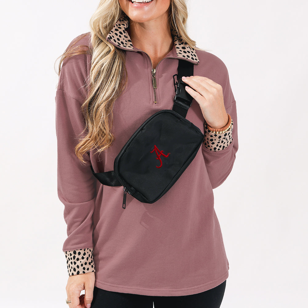 alabama black belt bag over shoulders