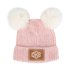 monogrammed kids double pom pom beanie