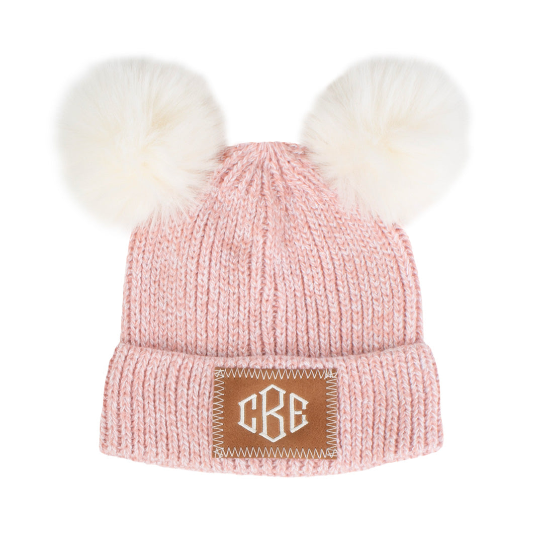 monogrammed kids double pom pom beanie