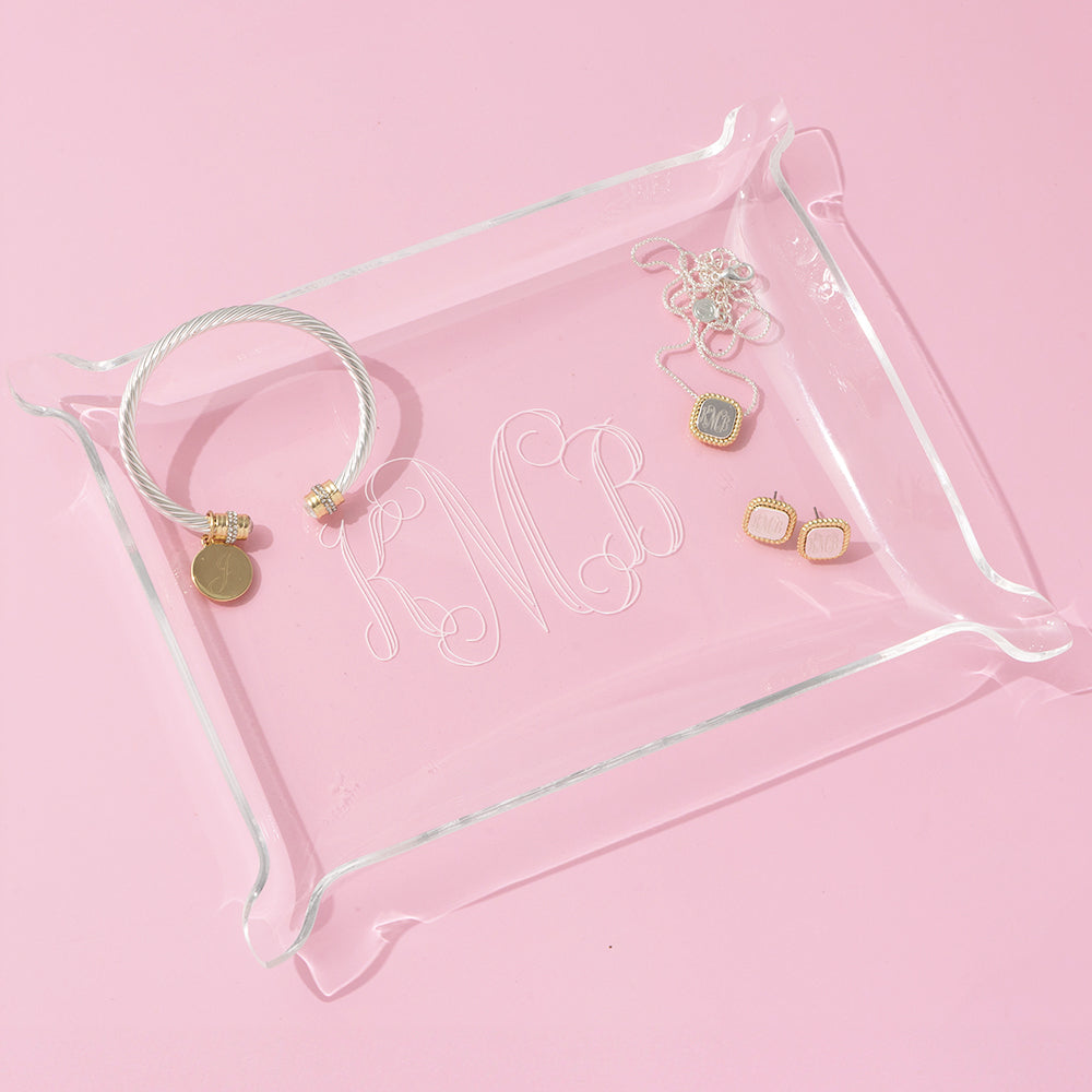 small acrylic personalized tray with jewelry