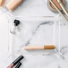 small personalized acrylic tray on marble