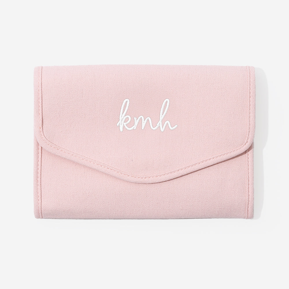 monogrammed travel jewelry organizer in light pink emmie