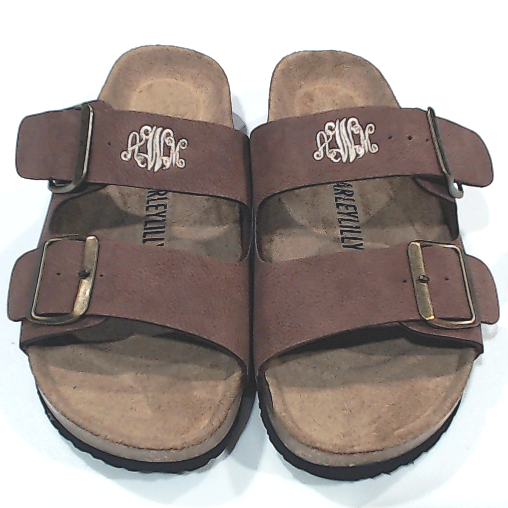 BLOOPER SHOES: Monogrammed Double Strap Sandals