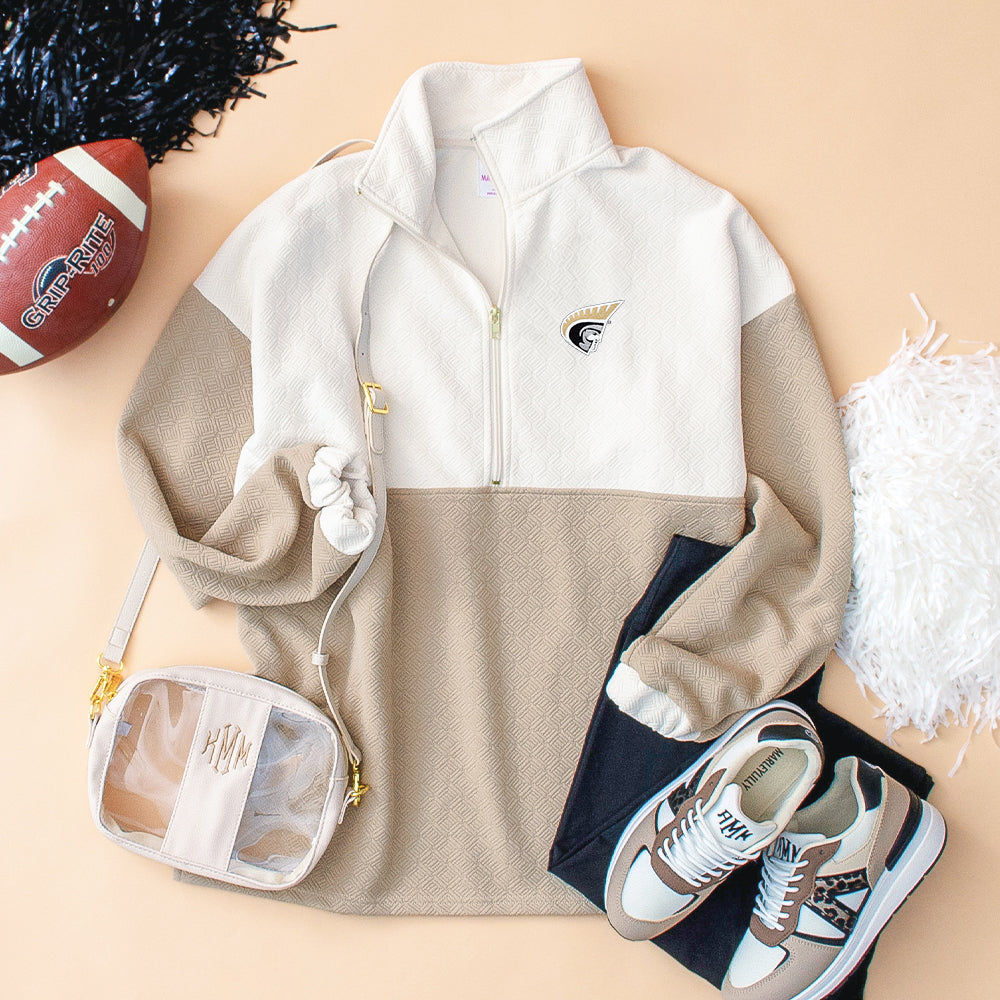 Trojans Quilted Pullover tunic Flatlay