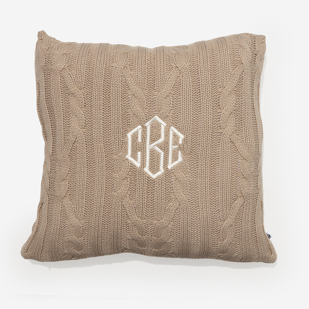 Monogrammed Cable Knit Pillow Sham in Tan