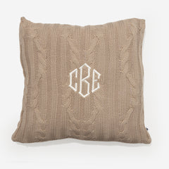 Monogrammed Cable Knit Pillow Sham in Tan