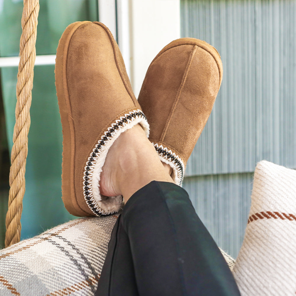 hickory moccasins propped up