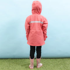 coral new england rain jacket back view