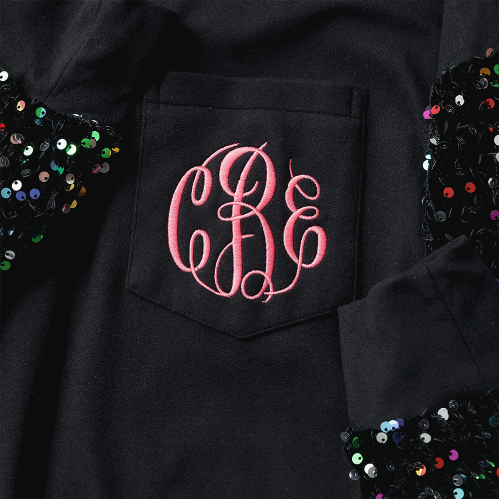 black sequin dress up close