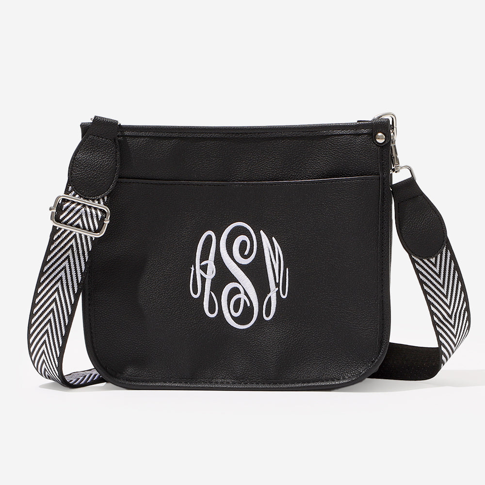 monogrammed saddlebag in black