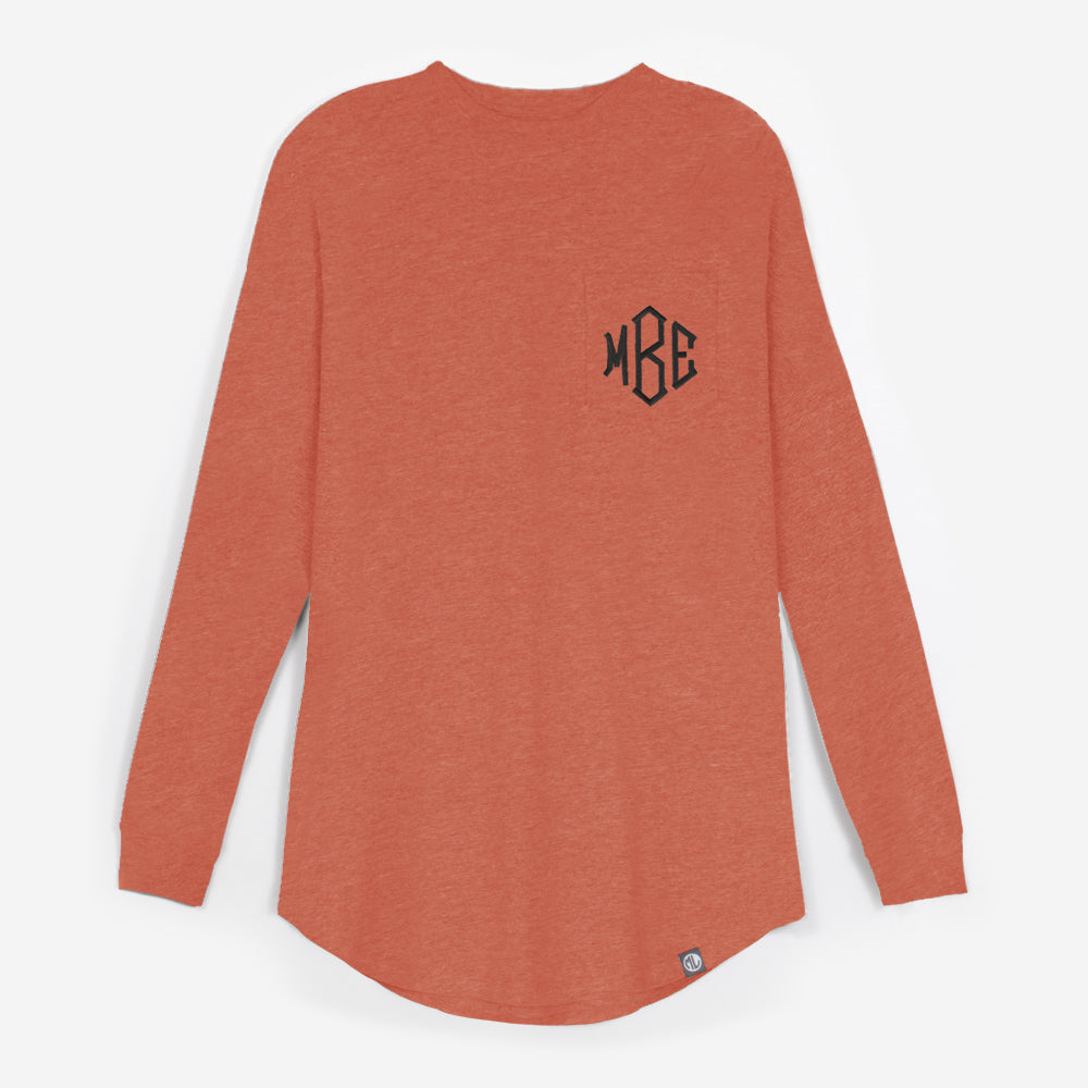 monogrammed pumpkin long sleeve pocket tee