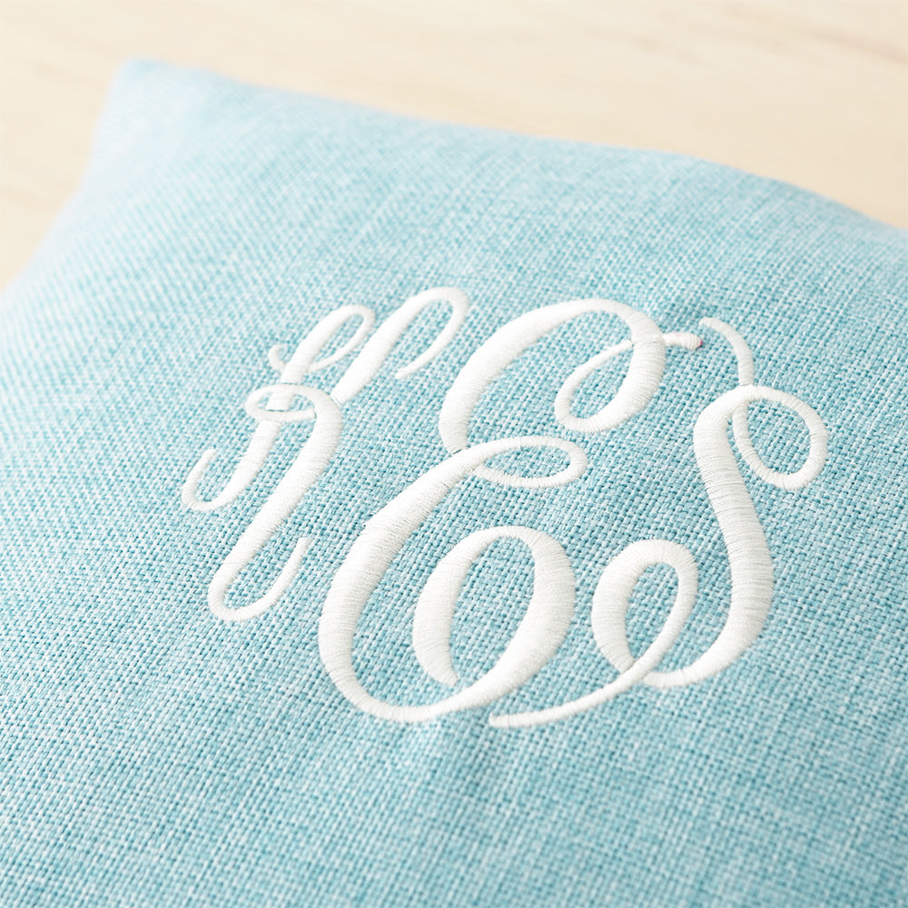 light blue linen pillow case detail shot