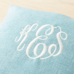 light blue linen pillow case detail shot