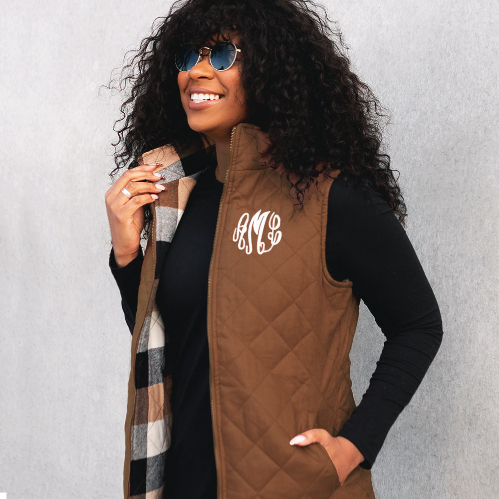 [mia] monogrammed hickory reversible vest monogram
