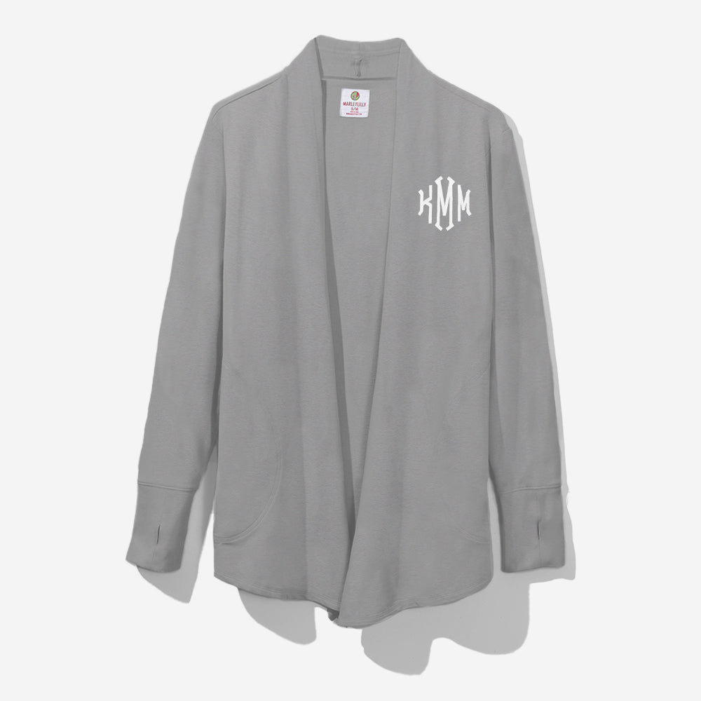 Monogrammed Sweatshirt Cardigan in Heathered Gray