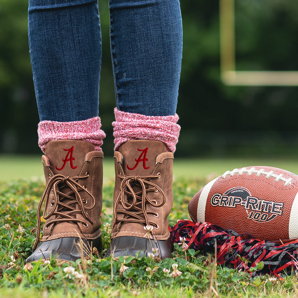 alabama duck boots with duck boots socks on football field