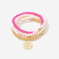 Monogrammed Girls Pink Beaded Bracelet Set in Pink