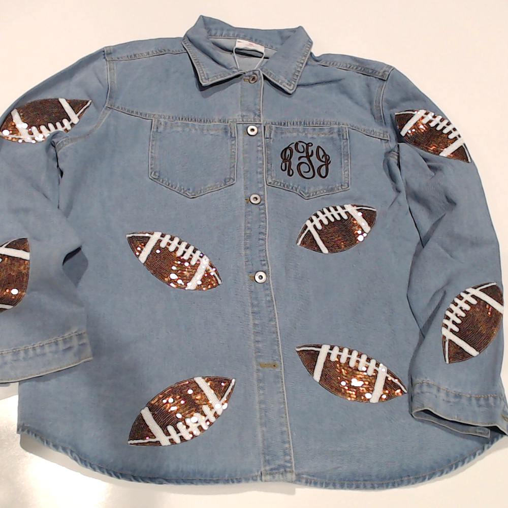 BLOOPER CLOTHING: Monogrammed Sequin Denim Shacket