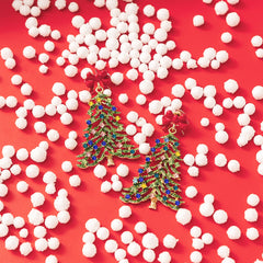 beaded christmas earrings in green on cotton