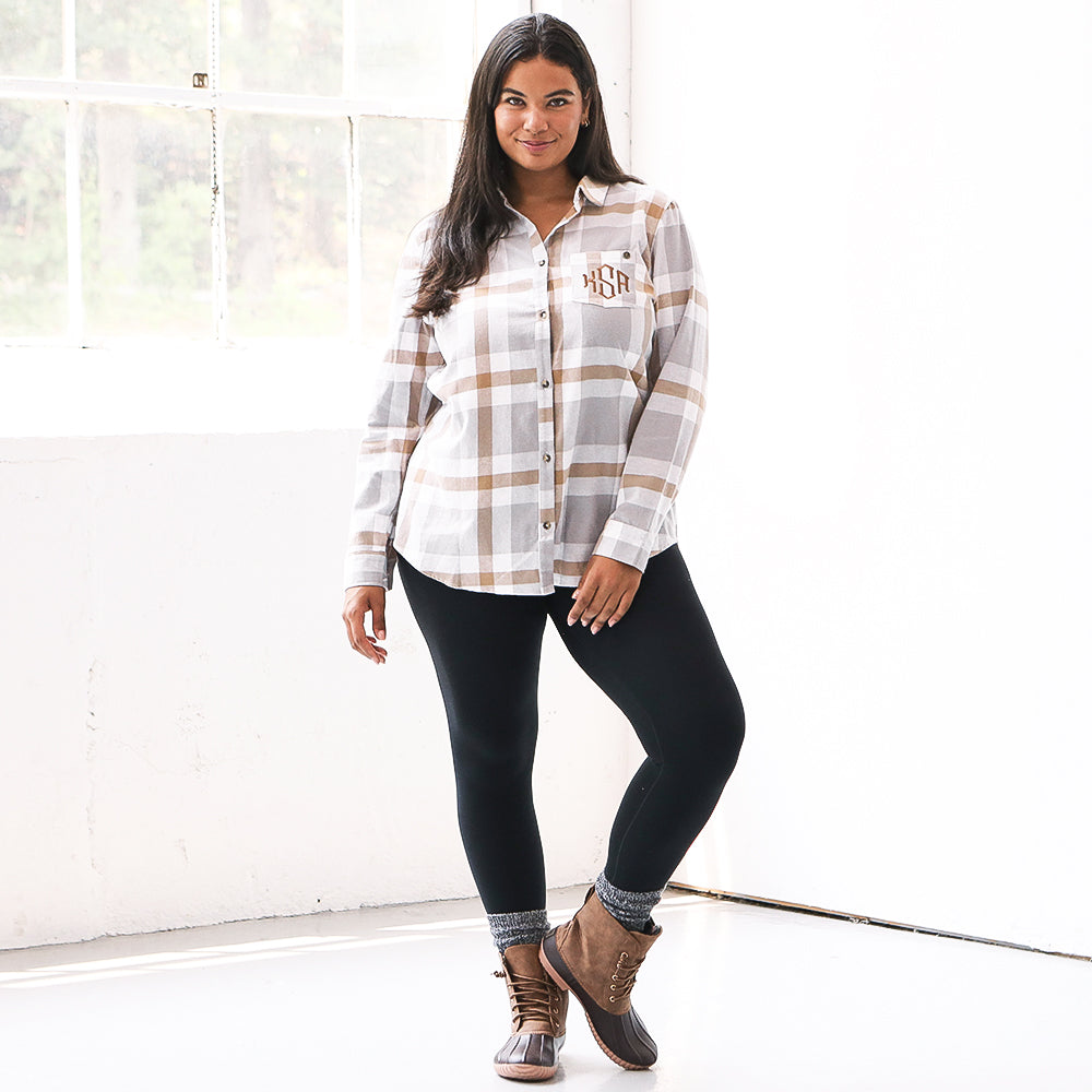 grey monogrammed plaid layering tunic with leggings