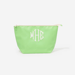 Monogrammed waterproof cosmetic pouch in lime