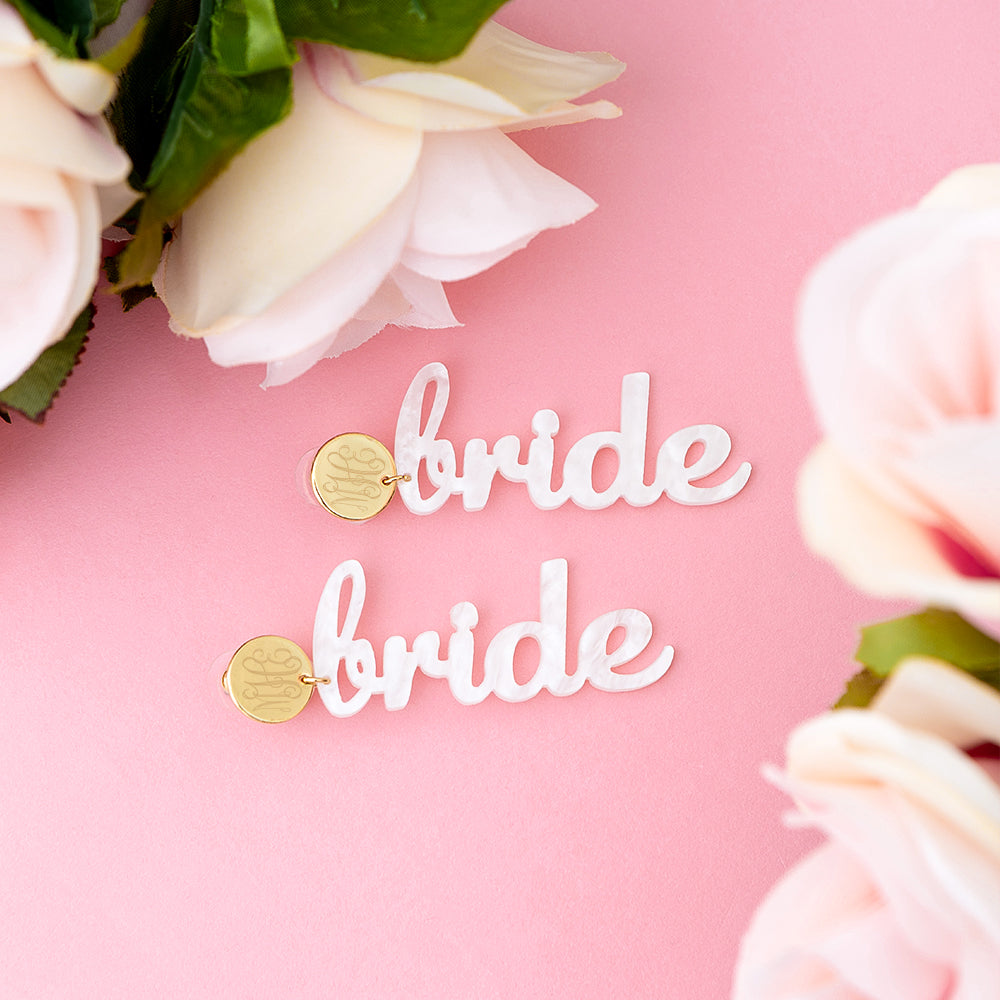 bride earrings with roses on pink