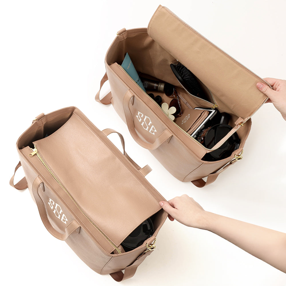 tan 2024 carry on travel tote split image