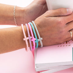 Silicone Cross Bracelet Set on girl
