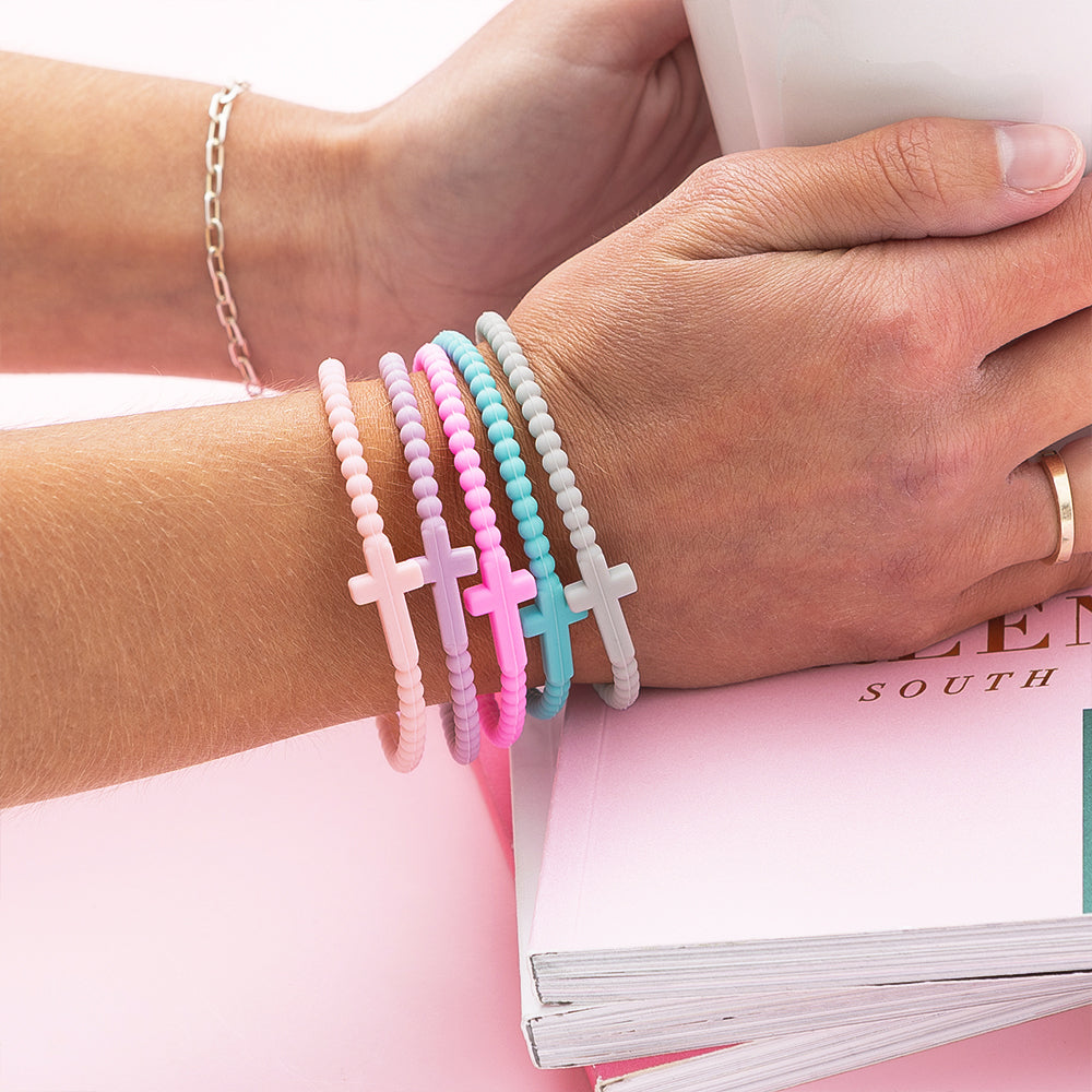 Silicone Cross Bracelet Set on girl