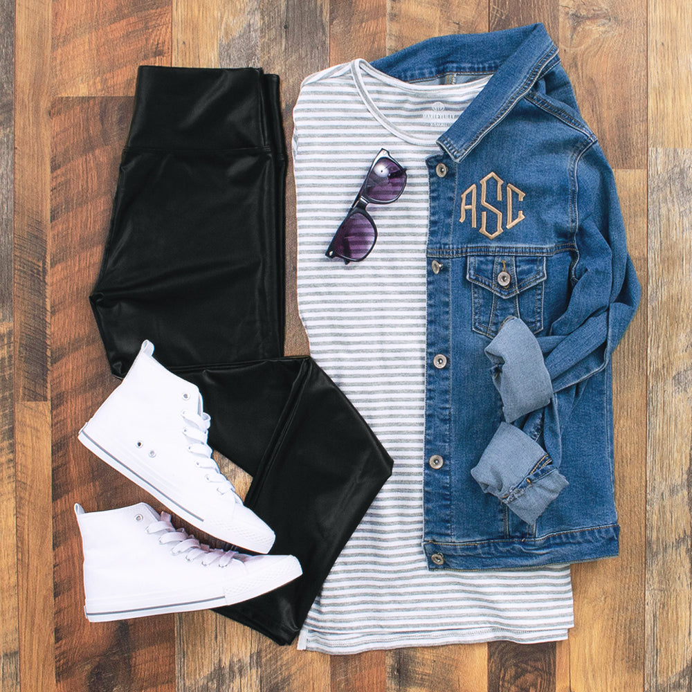 faux leather leggings with denim jacket ootd casual